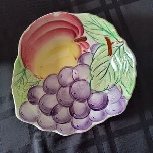 Hand-Painted Fruit Ceramic Serving Bowl - Peach & Grape Motif